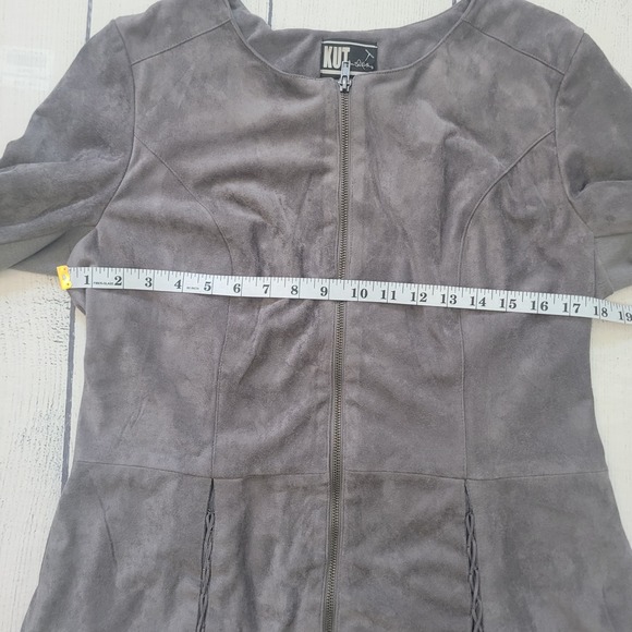 KUT from the Kloth Faux Suede Jacket Womens L Gray Peplum Zip KJ23301 - Picture 7 of 8